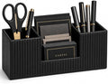 GORESE Pen Holder for Desk, PU Leather Desk Organizer for Office, Black | 4-Compartment, Vegan Leather, Office Supplies, Desk Caddy Nightstand Organizer for Pen, Pencil, Remote Control, Business Card