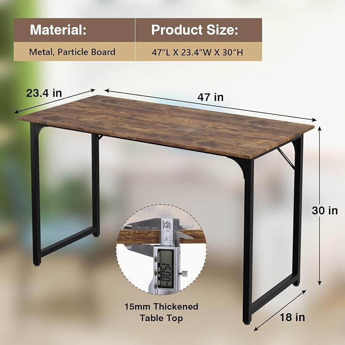 FDW 47 inches Computer Desk/Home Office Desk/Writing Study Table/Modern Simple Style PC Desk with Metal Frame,Brown