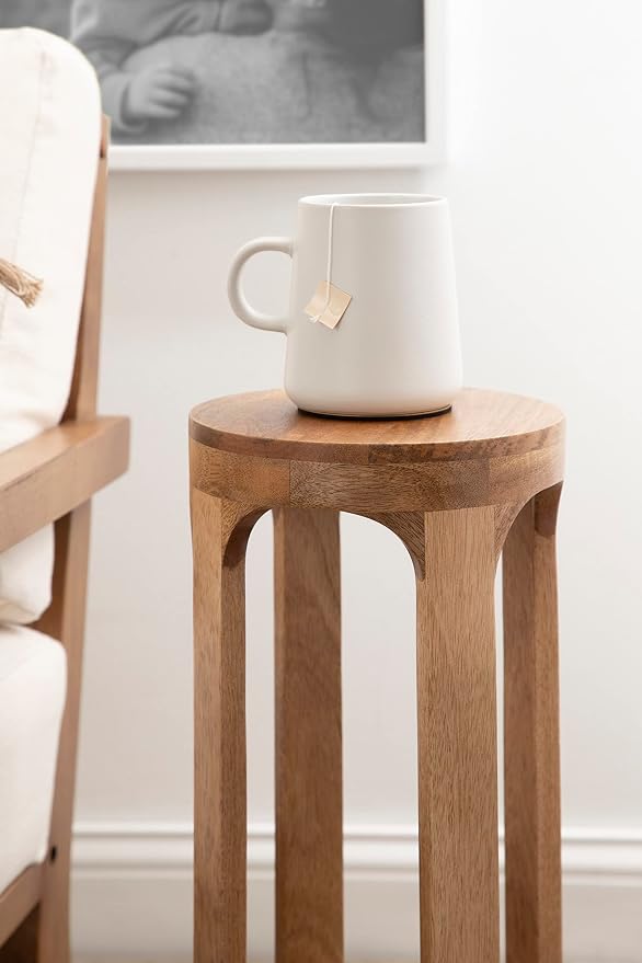 Kate and Laurel Dahl Wooden Round Drink Table; 8 x 23; Natural Brown; Transitional Boho Circle Wood Accent Pedestal Table for Living Room Plant Stand or Small Bedroom Nightstand