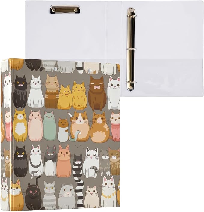 Cute Cats 1.5 Inch Binder 3 Ring Holds 200 Sheets, Three Ring Binders Decorative Notebook Binder for Work School Office, 1 Pack