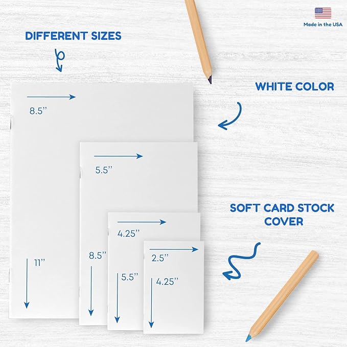 Hygloss Blank Books - Bulk 50 Pack – 5.5" x 8.5" A5 White Paperback Blank Books for Kids to Write Stories, Doodle, Arts & Crafts – Plain Drawing Sketchbook, Unlined Journal, Notebook Without Lines