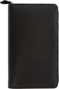 Filofax Saffiano Zip Organizer, Personal Compact Size, Black - Cross-Grain, Leather-Look, Six Rings, Two-Weeks-to-View Insert, English (C028775)
