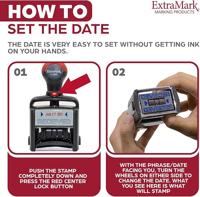 Heavy Duty Style Office Date Stamp with E-MAILED - Self Inking Dater - Style C - Red Ink Color