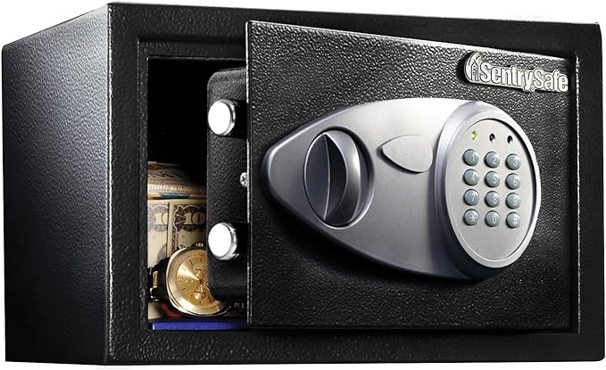 SentrySafe Medium Safe with Digital Keypad, Lock Box with Code has Interior Lining and Bolt Down Kit that Secures Pistol, Money, 0.41 Cubic Feet, 7.6 x 11.4 x 10.4 Inches, X041E