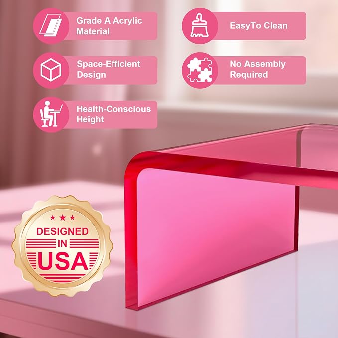 Acrylic Monitor Stand Riser Pink Laptop Stand Riser L15 xW7.5 xH4 | PC Holder,Compatible with All Notebooks and Monitor, Decoration for Office & Home,Pink Aesthetic Design,Office Supplies