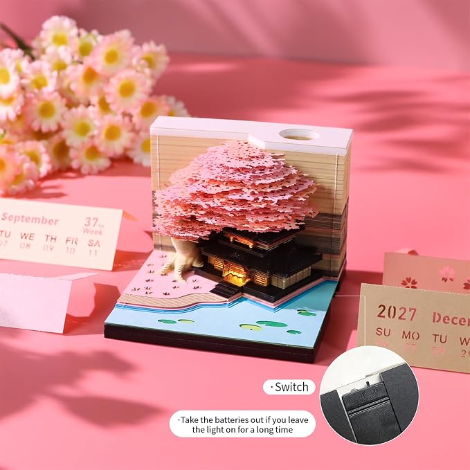 3D Time Piece Calendar, 2027 Desk Calendar With LED Light, 3d Tree Memo Pad Creative Desk Calendar, Christmas Gift for Colleague Friend, Desktop Decoration