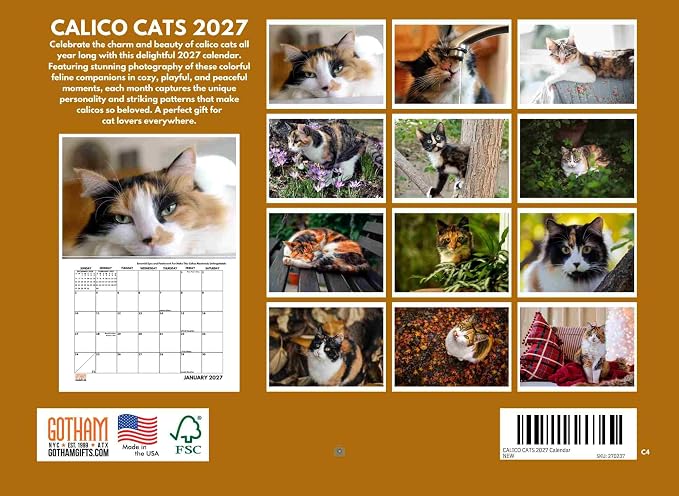 Calico Cat Calendar 2027 Monthly Wall Calender 12 Month