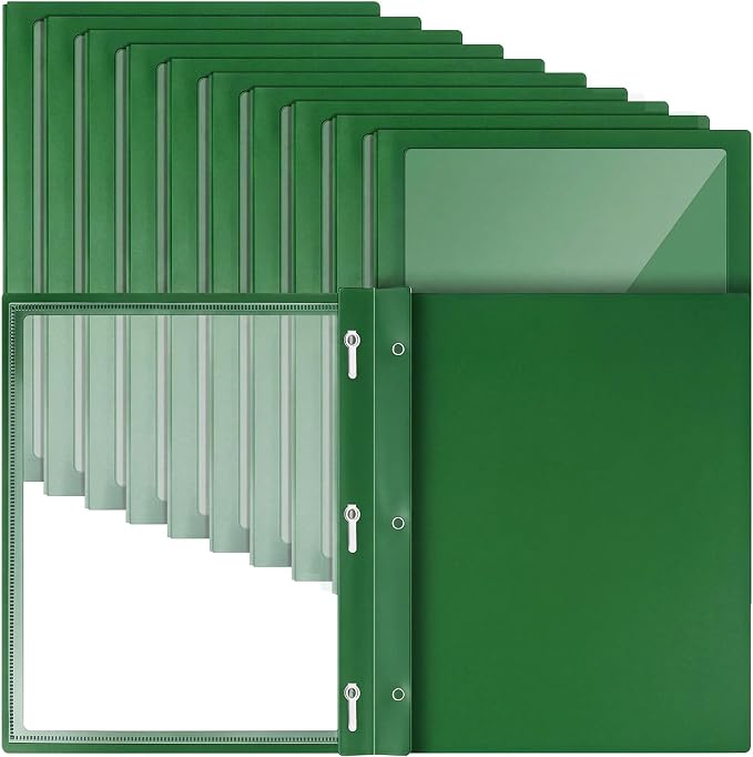 Teling 36 Pcs Report Covers with 3 Prong Fasteners Clear Front Presentation Folders Frame View Poly Report Folder Presentation Binder for Paper Document School Office (Dark Green)