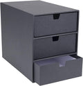 Bigso Ingrid 3-Drawer Fiberboard Desk Organizer for Office Supplies and Accessories - Stackable Makeup Drawer Organizer - 6.3in x 9.9in x 8.1in - Dark Grey