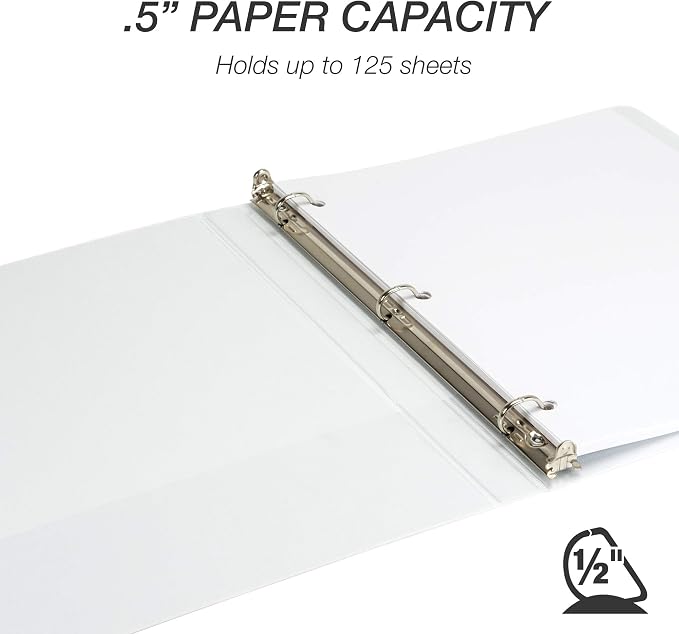 Samsill Durable 0.5 inch 3 Ring Binder, D Ring Binder, 100% Recycled Chipboard, White, 4 Pack