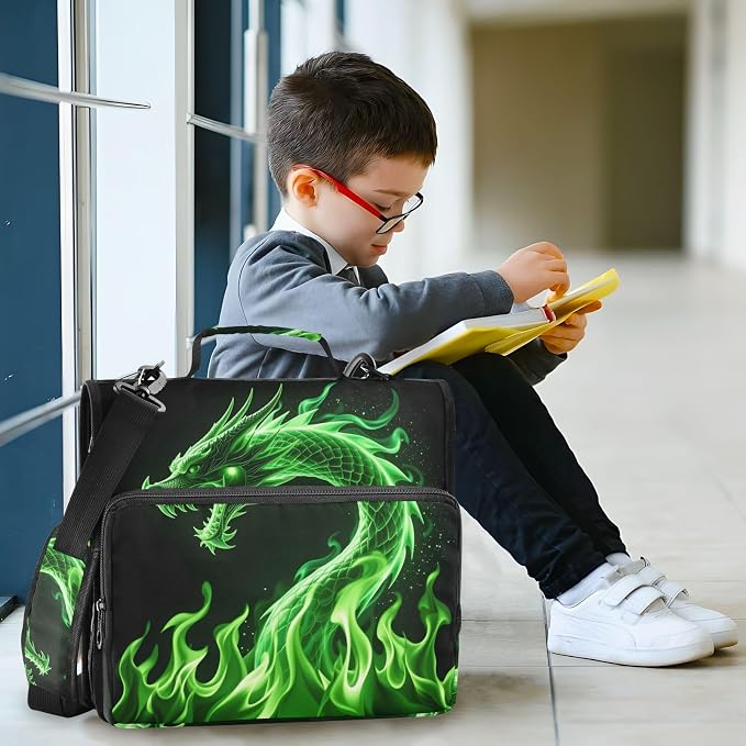 Green Dargon 3 Ring Zipper Binder Bag Binder Organizer with Handle Shoulder Strap for School Work Office Supplies
