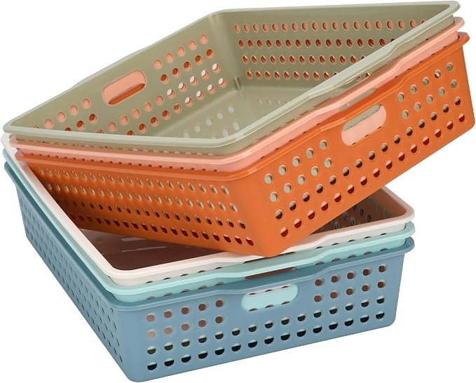 Modern 6-Pack Stackable Paper Trays with Handles, A4 Desktop Document Organizer for Classroom, Office, Homework Collection