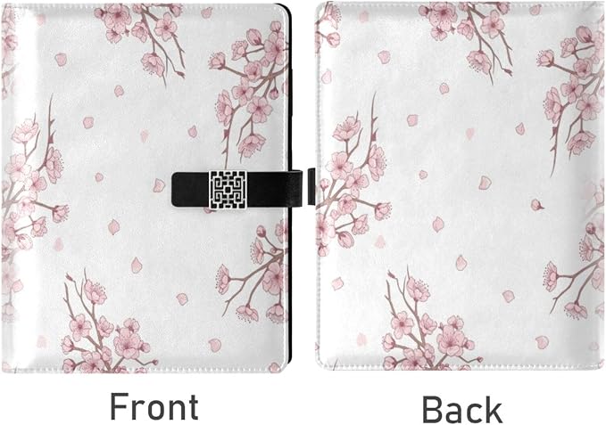Cherry Blossom Branches PU Leather Notebook A5 Binder 6 Ring Refillable Journal with Magnetic Buckle Closure Loose Leaf Travel Office Planner Budget Binder Notepad Portfolio, Summer Spring
