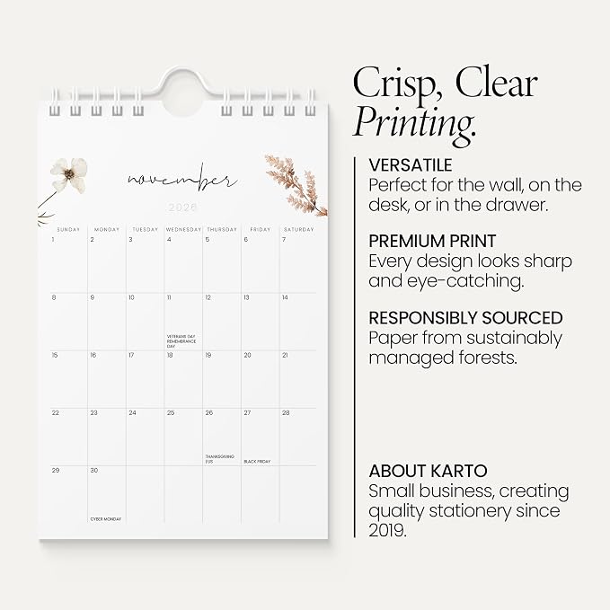 Karto Small Wall Calendar 2026-2027 6x9 in - Flowers | July 2026 to December 2027, Vertical, Boosts Productivity, Easy Monthly Planning