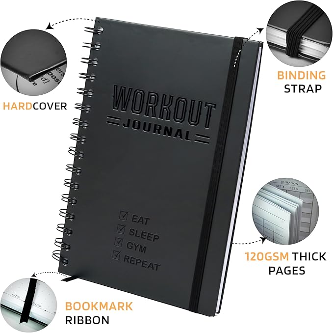 Nextnoid Hardcover Fitness Journal Workout Planner for Men & Women - A5 Sturdy Workout Log Book to Track Gym & Home Workouts - Yellow