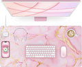 Pink Marble Mouse Pad with 15W Wireless Charging, 31.5"x15.8" in | Large Gaming Desk Pad/Mat for Women Girls, Waterproof Ultra-Smooth Surface, Non-Slip Base