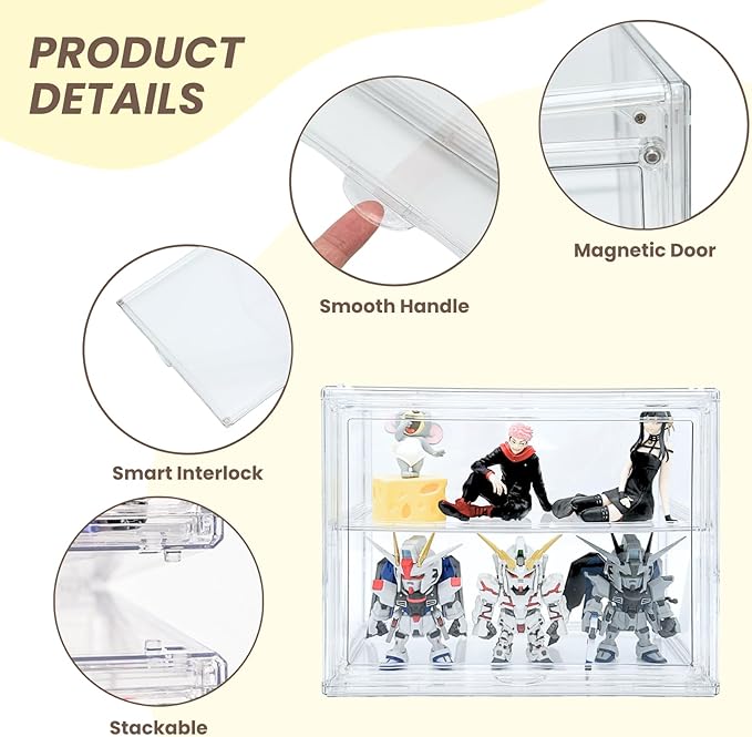 2 Pack Acrylic Display Case, 2/3 Layer Adjustable Figure Display Case, Wall-Mounted Dustproof Showcase for Collectibles Action Figure (2, 2 Tiers)
