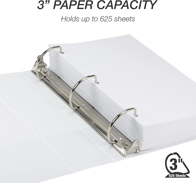 Samsill Durable 3 inch 3 Ring Binder, D Ring Binder, 100% Recycled Chipboard, White, 12 Pack