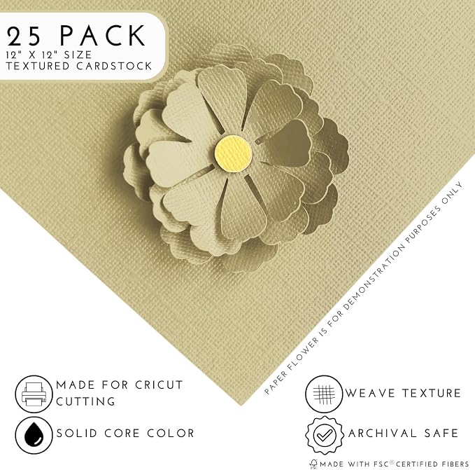 Straw Hat—12x12 Textured Cardstock | 80lb Textured Tan Scrapbook Paper | Premium Cardstock for Cricut Cutting | 25 Sheets