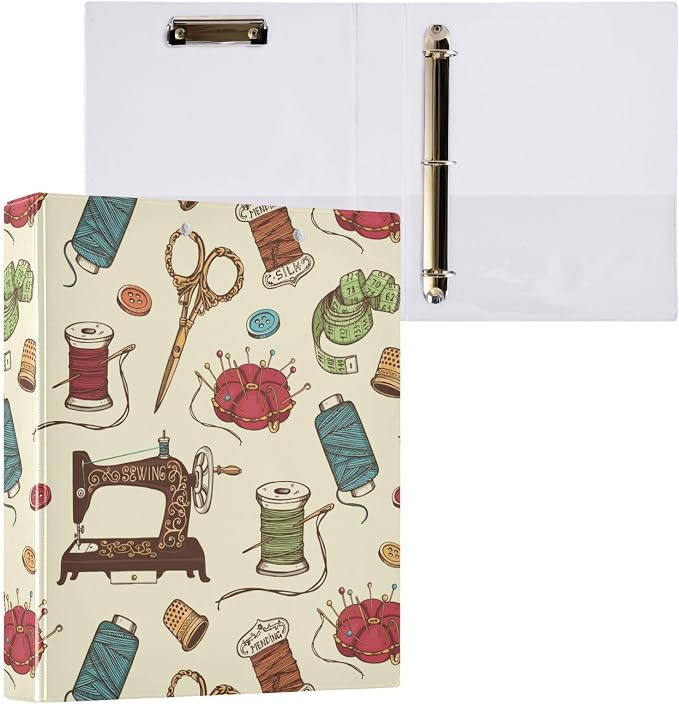 Needle Scissor and Thread Sewing Tool Binder 1.5 Inch Binder with Clipboard&Pockets, Hardcover Binders 3 Ring, Heavy Duty Large File Folder for Home Office School Supplies - Holds 200 Sheets