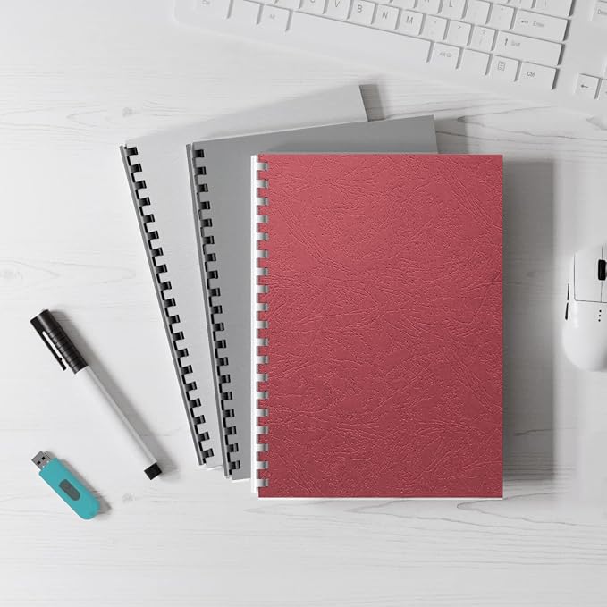 Binditek 13 Mil Paper Binding Covers, 8.5 x11 Inches, Red, 100 Pack | Grain-Texture, 8.5" x 11" Letter Size, 250 GSM, 90 lb, Square Corners, Unpunched, for Business, School Projects
