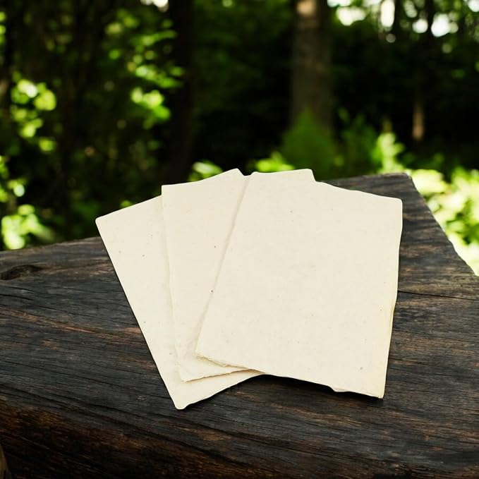 Handmade Lokta Card Stock 5x7 Inch Deckle Edge Paper (50 Sheets) | Kathmandu Valley Co. tree-free cardstock, decorative DIY invitations, junk journal, vintage stationery, made in Nepal
