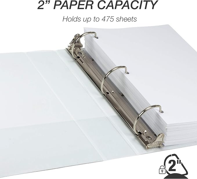 Samsill Durable 2 inch 3 Ring Binder, D Ring Binder, 100% Recycled Chipboard, White, 4 Pack