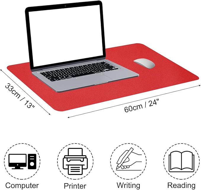 PATIKIL Desk Mat, 24"x13" Non-Slip Waterproof PU Leather Desktop Protector Dual Sided, Dark Red