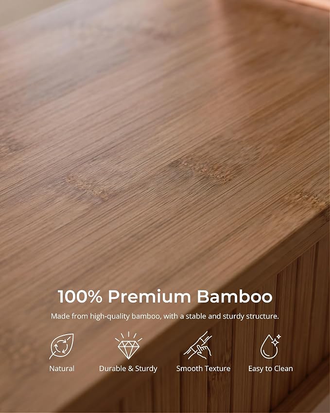 42 Inch Curved Dual Monitor Stand Riser with Storage Desk Shelf | Double Computer Stand with Sliding Doors for 55-72 Inch Cozy Workplace Computer Setup Desk Organizer Toasted Bamboo Color