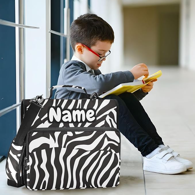 Custom Zebra Print Black White 3 Ring Binder Bag 1.5 inch Personalized Name Binder Organizer 500 Sheet Documents Storage for School Office