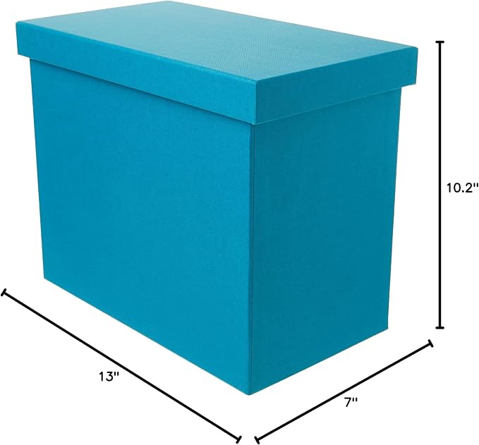 Bigso John Fiberboard Label Frame Desktop File Storage Box - Document Organizer for Important Paperwork - Durable Hanging File Box with a Lid & Metal Label Window - 7.36 x 13.38 x 10.51 in - Turquoise