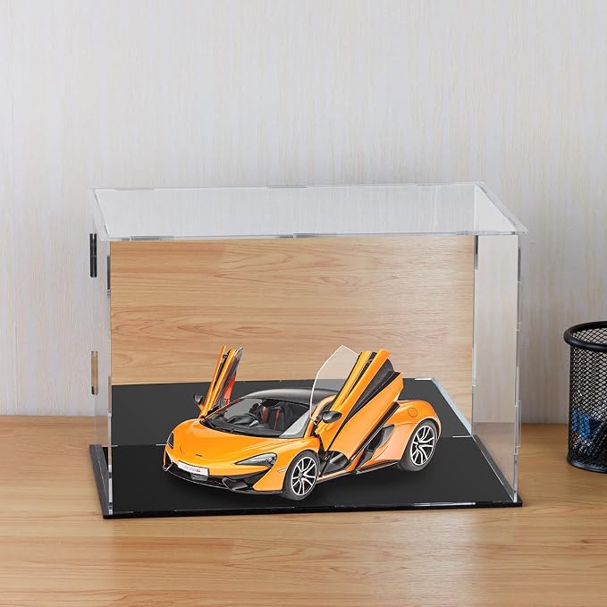 CECOLIC Acrylic Display Case Clear Display Box with Mirror Countertop Cube for Collectibles, Action Figures, Miniature Figurines Dustproof Protection Storage & Organizing (Black, 11.8x7.9x7.9in)