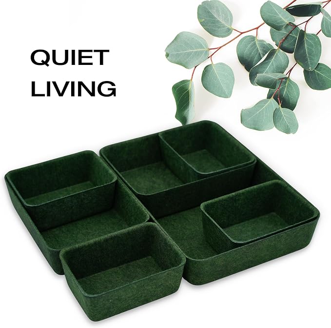 7-Piece Felt Drawer Organizer Bins, Dividers Tray Set, Forest Green