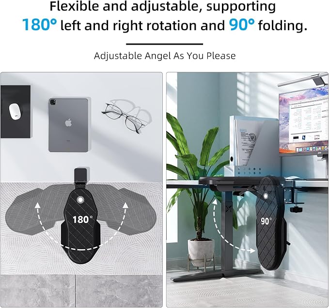 CABTE Ergonomics Desk Extender Tray, Table Mount Arm Wrist Rest Shelf | 90° Foldable Elbow Arm Support,Foldable, 180° Swivel, Computer Desk Extender Tray for Home and Office (Folding and Rotating)