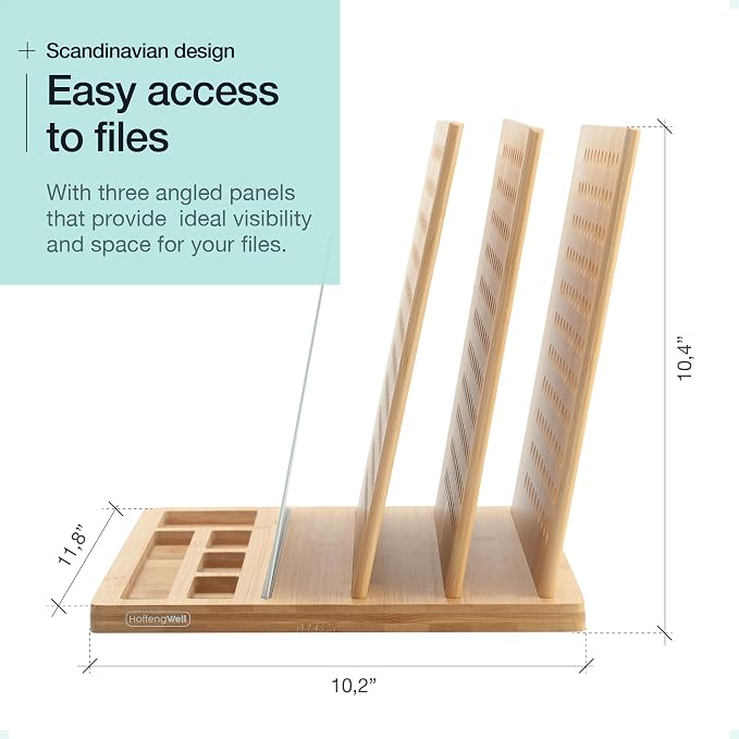 Bamboo Wood Desk Organizer: 3-Tier File Holder, Mail Organizer, Non-Slip Design, Effortless Assembly, Perfect for Desk System