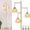 Shenmoyl Stepless Dimming Floor Lamps for Living Room, Bedroom, Gold Standing Lamp with 3pcs 6W Bulbs, Vintage Brass Floor Lamp for Corner, Nursery (Amber Tulip)