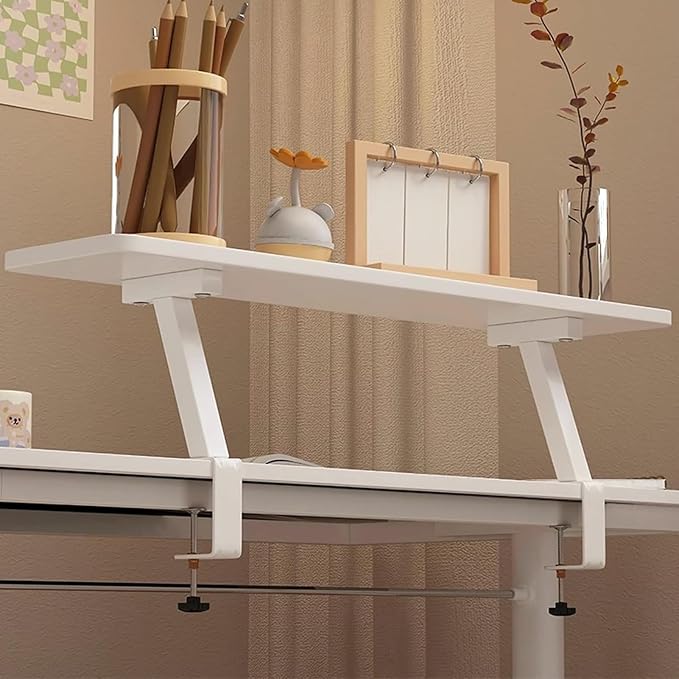 Clamp on Desk Shelf 39.3x7.8in Space-Saving Desktop Extender | White Klemmbares Schreibtisch Organizer Regal Adjustable Floating Desks Shelf for Office, Dorm, Home Desk Organization