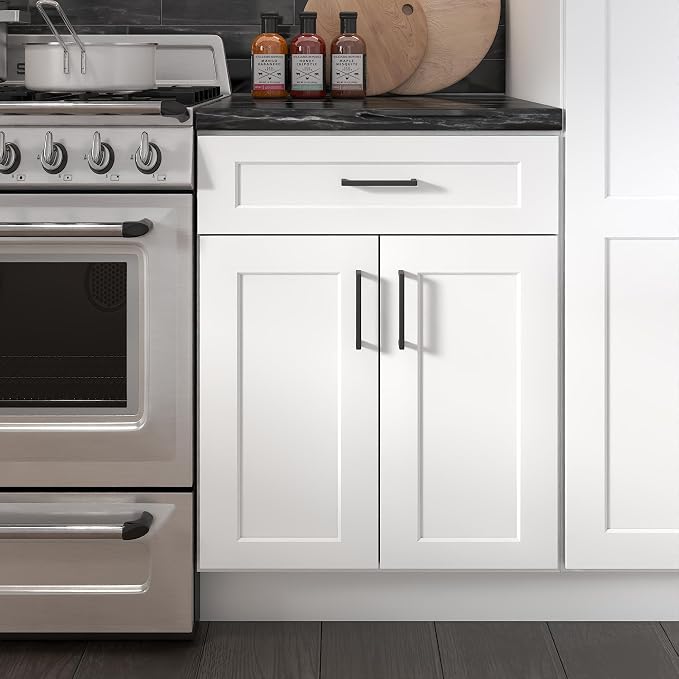 Furinno Shaker Drawer Base Kitchen Cabinet with 2-Doors, White | 24 D x 30 W x 34.5 H, Adjustable Hinges, Soft-Close Shaker-Style Door, Ready to Assemble, Plywood, for Pantry, Dining Room