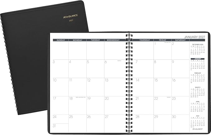AT-A-GLANCE 2027 Planner, Monthly, 7" x 8.75", Unruled Daily Blocks, Black (701200527)