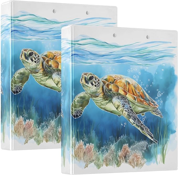 ALAZA 3 Ring Binder Sea Turtle Watercolor Clipboard Round Ring Binder Holds 1.5 Inch Three Ring Binder Heavy Duty Ring Binders for Office Supplies, 1Pack