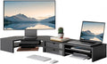 Fenge Dual Monitor Stand, Corner Desk Shelf with Drawer & Slide-Out Tray | Modular Design for Flexible Layouts, 2-Tier Storage Desktop Organizer for Computer, Laptop, Printer and Telephone