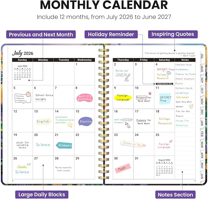 ZOTIA Academic Planner 2026-2027, Monthly & Weekly Jul 2026-Jun 2027 | Hillside Reverie, 6.3" x 8.5" Calendar Planner for Women, Hardcover Pretty Organizer for Women, School Office Home Supplies