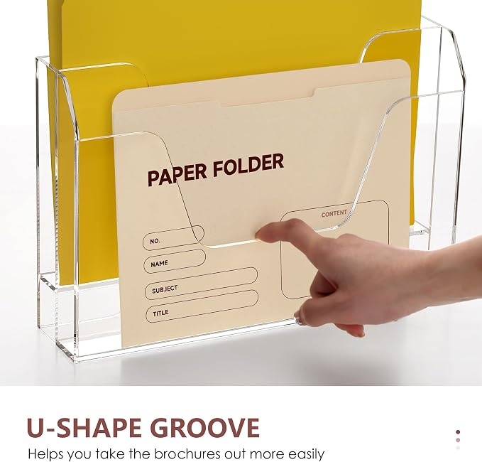 DINGHUO Wall Hanging File Organizer, Acrylic Mail Organizer wall mounted File Holder, Clear 2 Tier Folder Paper Document Magazine Rack for Desk Office School Home - 1 Pack