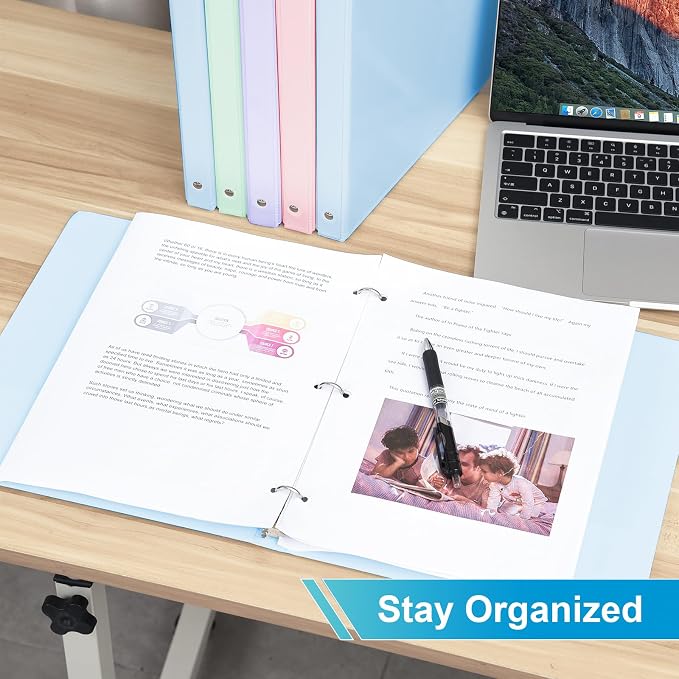0.5'' 3-Ring-Binder with Pockets, 100 Sheets Capacity, 1/2 inch Binders fits 11" x 8.5" US Letter Size, Assorted 4 Pastel Colors - Ideal for School, Office, and Home Use (0.5 inch)