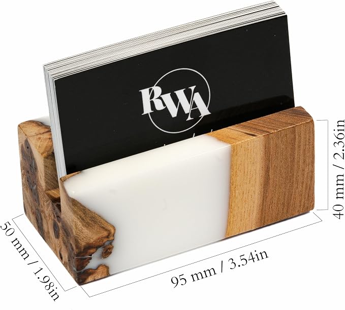 RWA Business Card Holder for Men & Women - Handcrafted Epoxy & Wood, Stylish & Durable Business Card Organizer, Premium Business Card Holders Desk Accessory for Professionals - ELEMENT, white