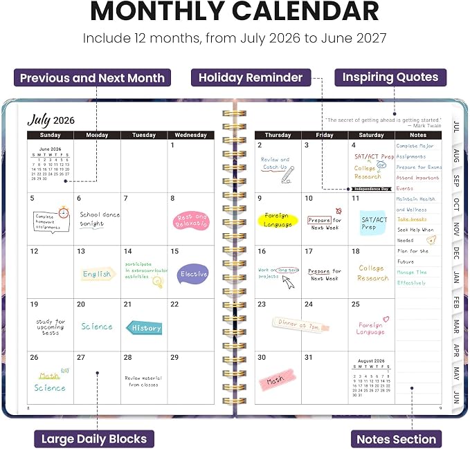 ZOTIA Academic Planner 2026-2027, Monthly & Weekly Jul 2026-Jun 2027 | Amethyst Flow, 6.3" x 8.5" Calendar Planner for Women, Hardcover Pretty Organizer for Women, School Office Home Supplies