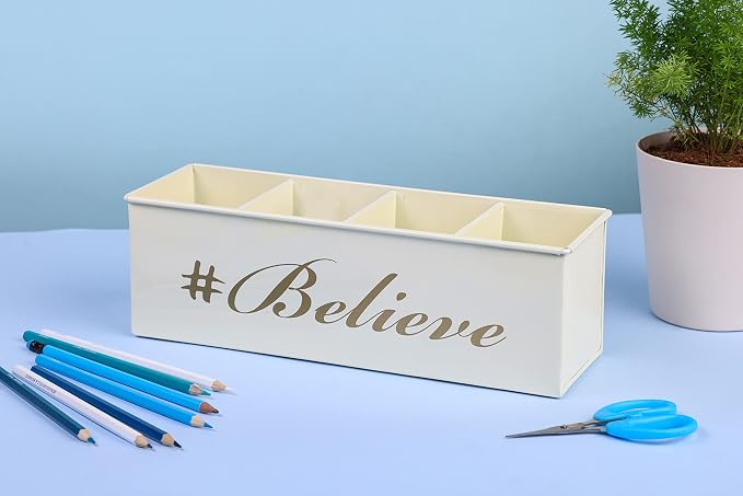 DUDKI Home Present Desk Organiser 4 compartments Decorative Pen Pencil holder/Vanity Kit/Travel Box/Makeup Box/Cosmetic Box/Storage Box/knife Holder/Spoon Holder-Gift Office Desk Décor