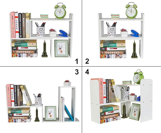 Desk Organizer Desktop Shelf Adjustable Countertop Bookshelf Small Table Shelves Book Organizer Office Organization for Desk, White