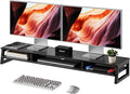 Dual Monitor Stand Riser for Desk, 41.7 Inch Large 2 Tier Computer Monitor Stand for 2 Monitors, Desktop Storage Organizer Shelf with Keyboard Space for Laptop PC Printer, Black