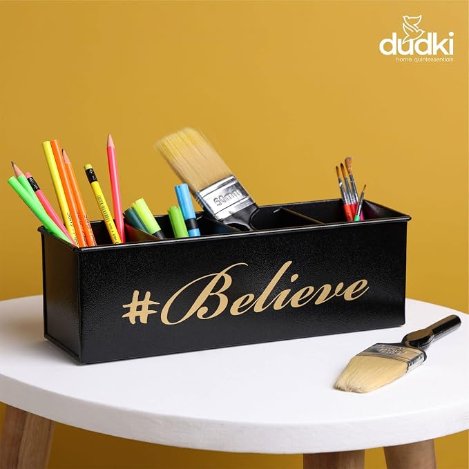 DUDKI Home Present Desk Organiser 4 compartments Decorative Pen Pencil holder, Vanity Kit, Travel Box, Makeup Box, Cosmetic Box, Storage Box, knife Holder, Spoon Holder - Gift Office Desk Decor